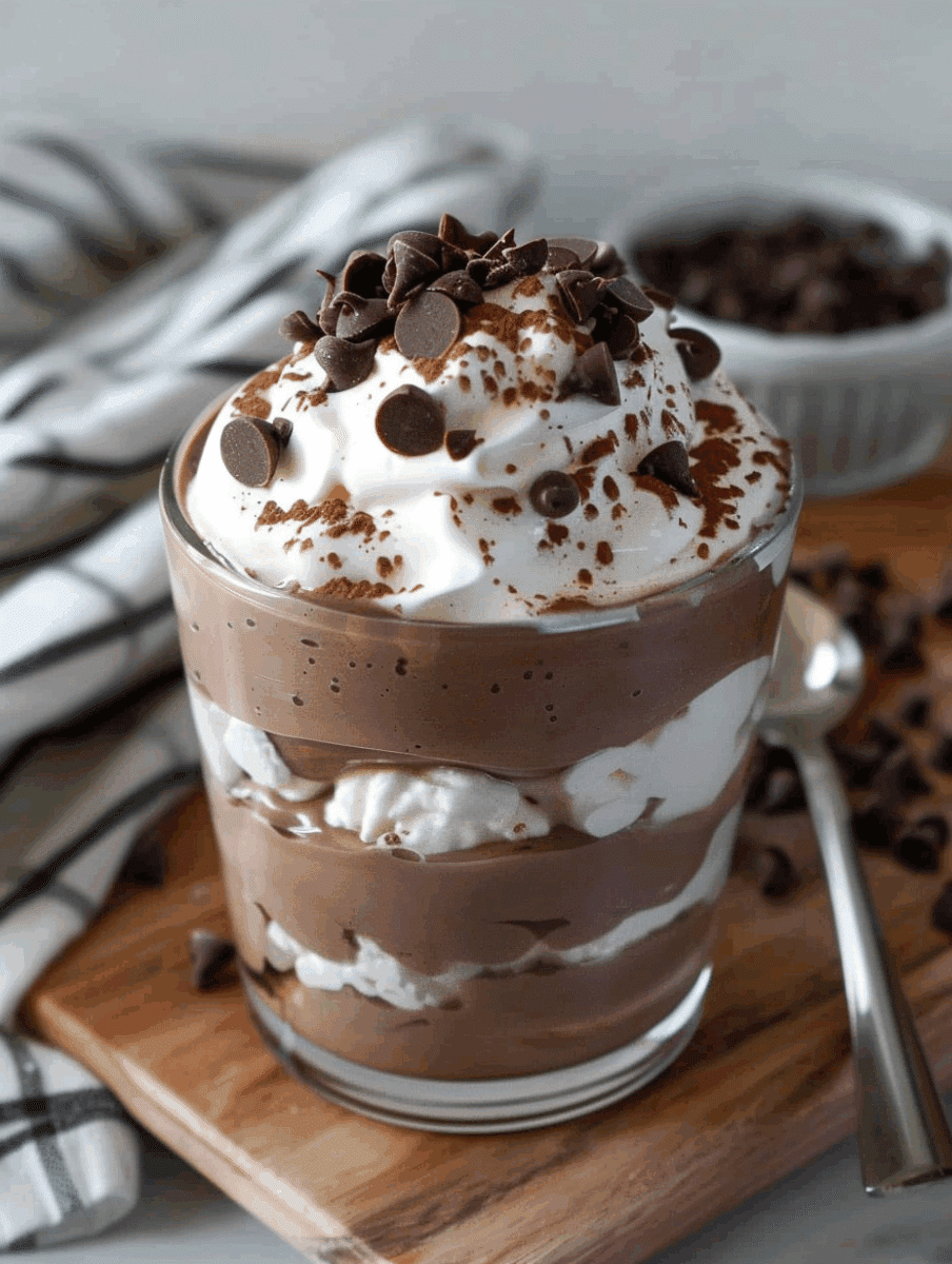 Home 22 glass of cottage cheese chocolate mousse layered with whipped cream and chocolate shavings