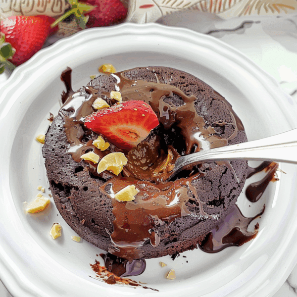The Best Peanut Butter Protein Brownies : Guilt-Free, Fudgy & So Easy 11 Close-up of peanut butter protein brownies with a gooey chocolate center and peanut butter drizzle, served with strawberries
