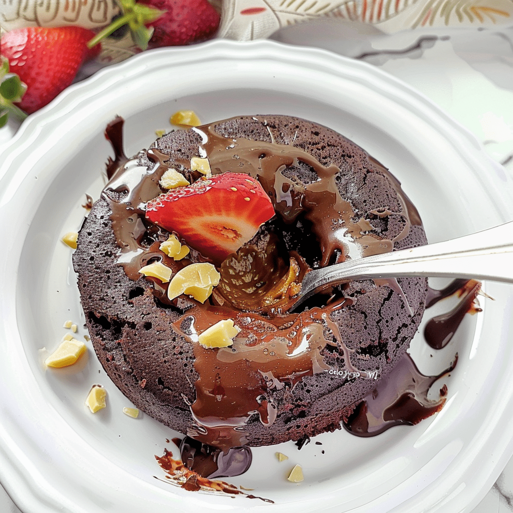 The Best Peanut Butter Protein Brownies : Guilt-Free, Fudgy & So Easy 10 Close-up of peanut butter protein brownies with a gooey chocolate center and peanut butter drizzle, served with strawberries