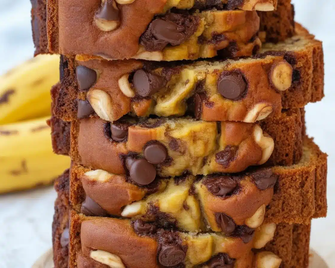 Moist and delicious high protein banana bread with yogurt for a healthy snack