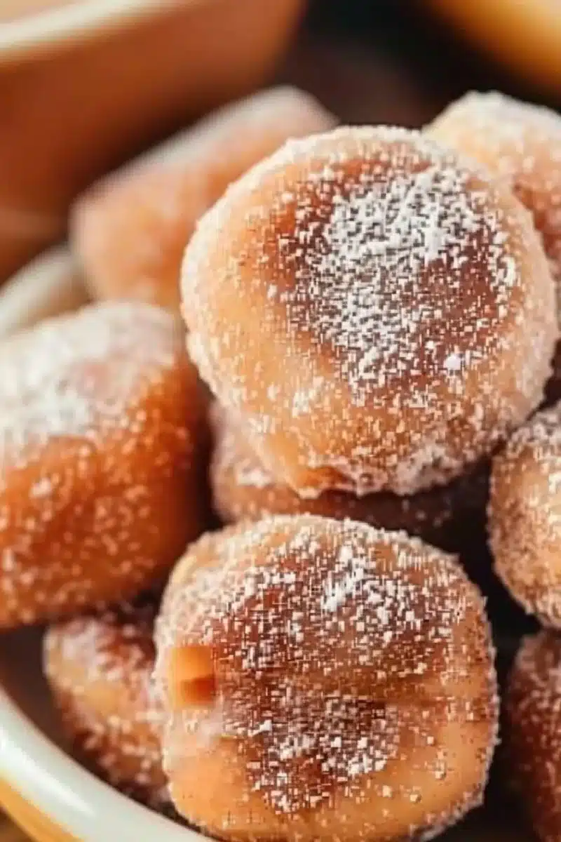 Healthy air fryer churro bites served on a plate with cinnamon sugar.