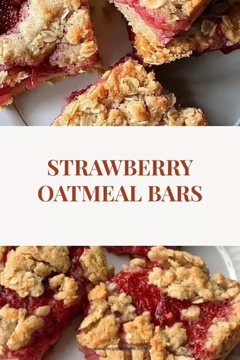 Homemade strawberry oatmeal bars with fresh strawberries on top.