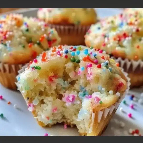 Easy Funfetti Greek Yogurt Muffins 3 Delicious Funfetti muffins made with Greek yogurt for a fluffy texture
