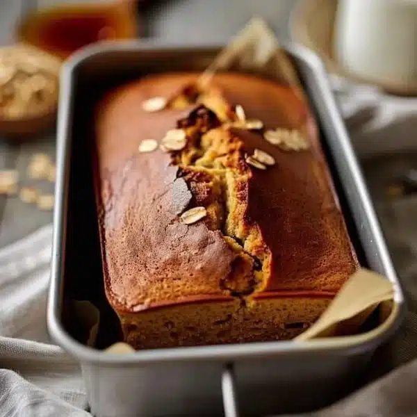 Honey Cinnamon Oatmeal Bread 5 Loaf of honey cinnamon oatmeal bread with a slice cut to show texture