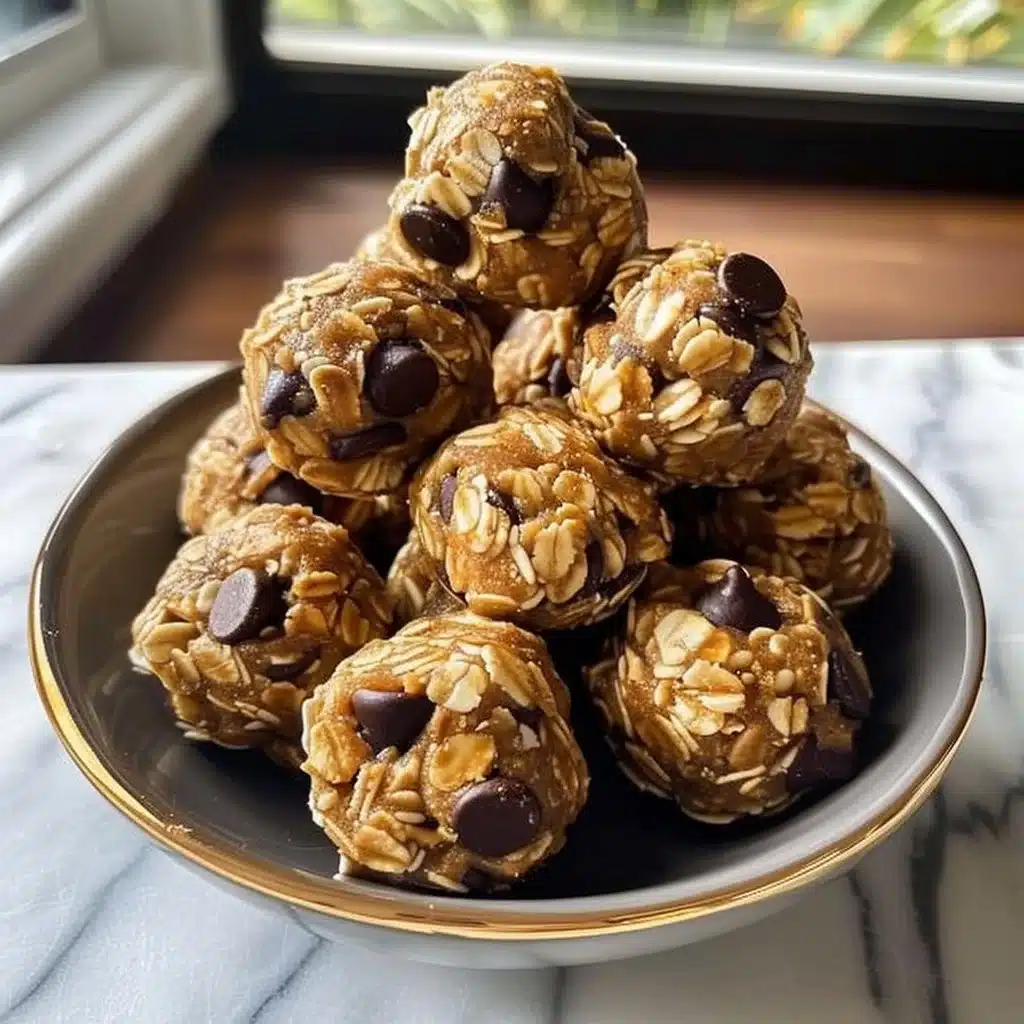 No-bake peanut butter energy bites stacked on a plate, ready to eat.